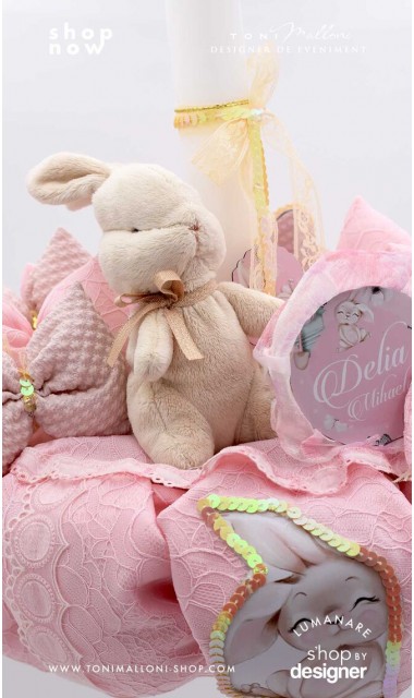 Lumanare botez roz cu iepurasi Spring Bunny 2